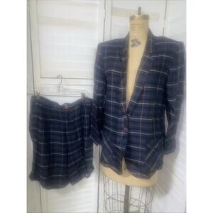 Vintage 80's 90's Marnie West 2 Piece Jacket Shorts Suit Set Plaid Sz Large